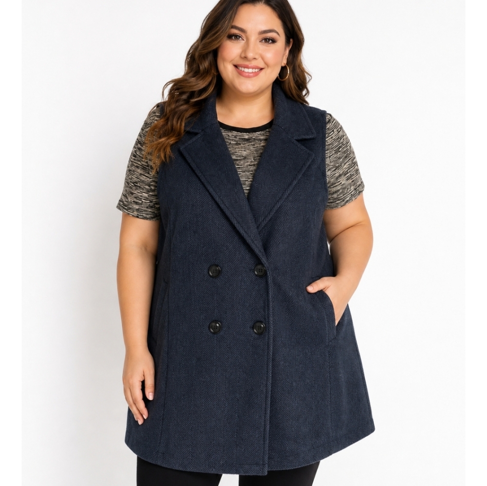Shein Plus  Vest Navy Blue Double-Breasted Sz 4XL Womens